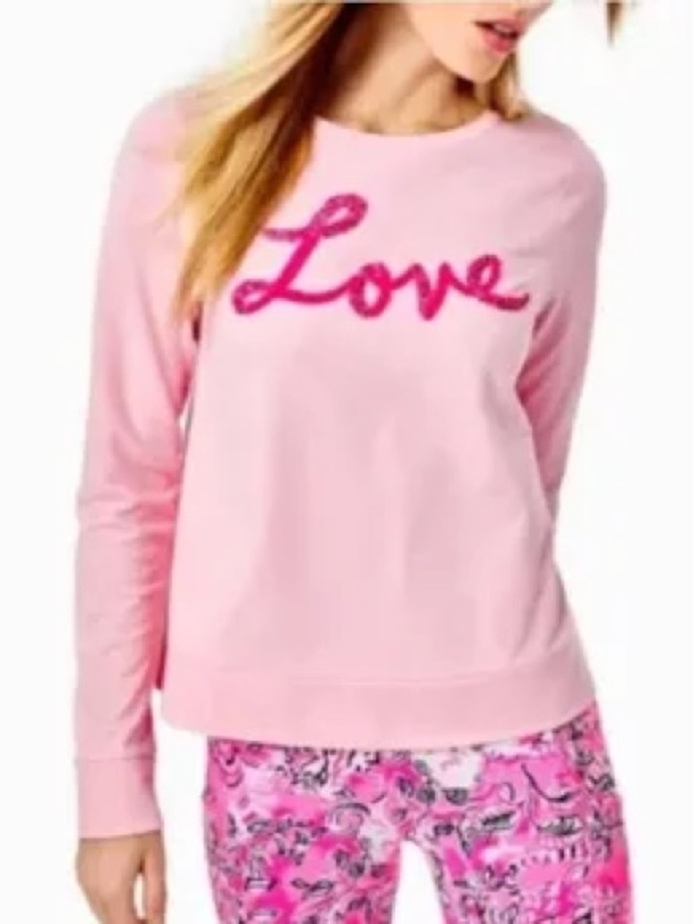 Lilly Pulitzer Pink Beaded Love Ribbon Pullover